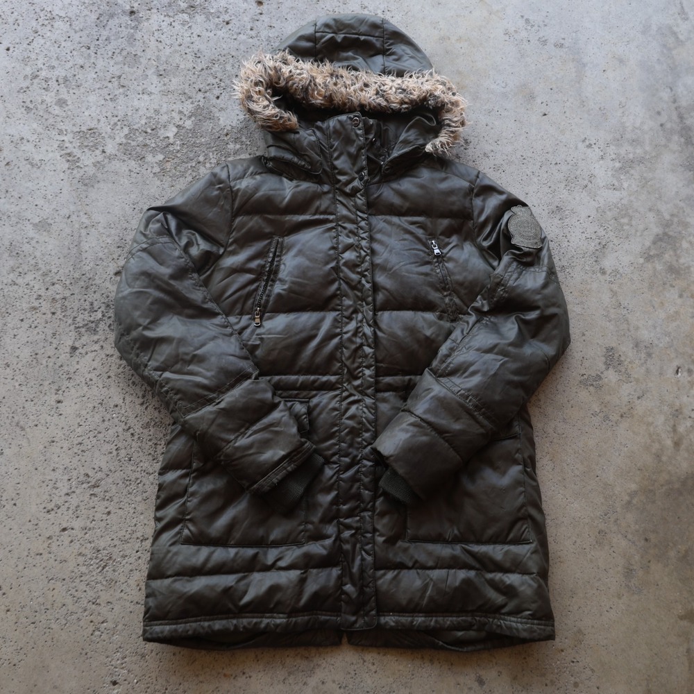 Lauren Ralph Lauren Down Puffer Coat Womens L Brown Faux Fur Hood Parka